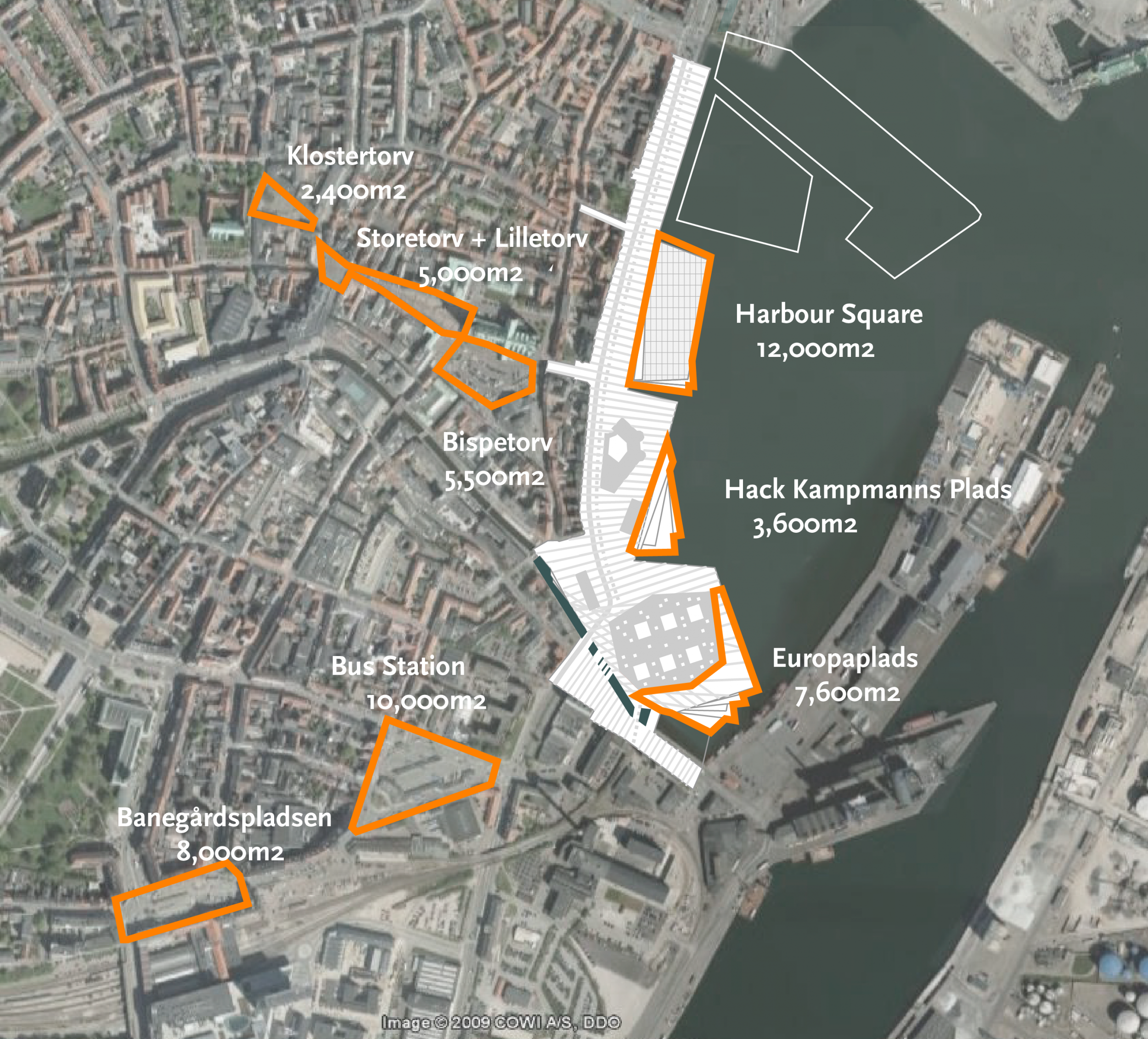 Size of waterfront spaces compared to other spaces in Aarhus