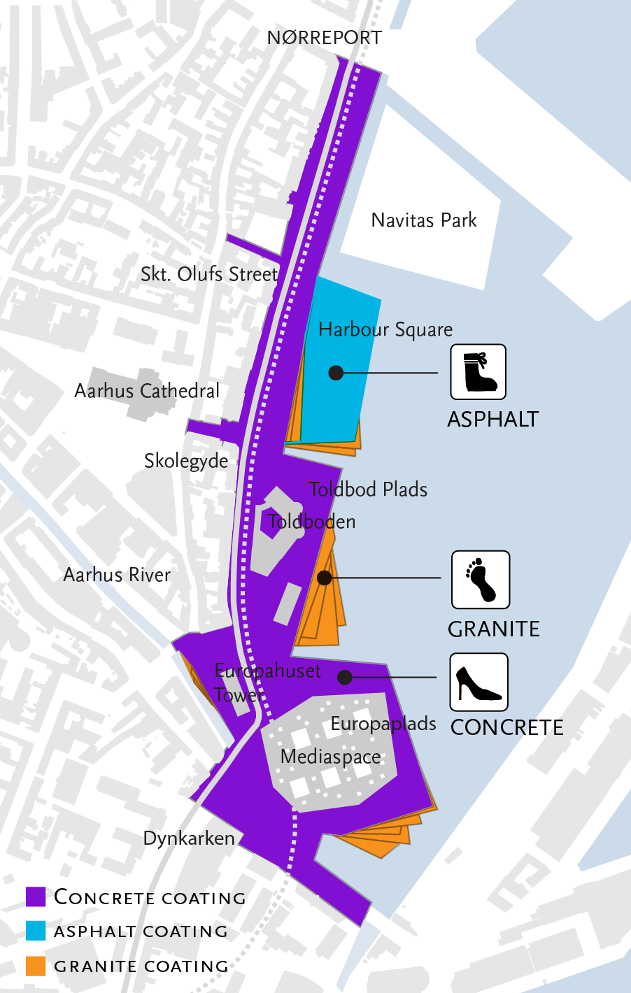 Sketch of surfaces and coatings in the waterfront spaces