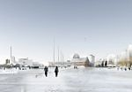 Sketch of the harbour square in winter