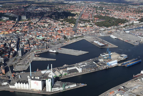 Århus Inderhavn set fra luften. Klik på billedet for at se det i stort format.