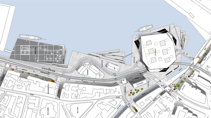 Skitse af projektområdet for Urban Mediaspace Aarhus i 2015