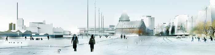 Sketch of the waterfront spaces in winter 